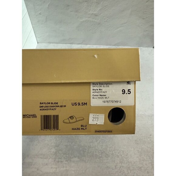 NIB Michael Kors Saylor Slide Sandals Blu Haze Mlt Slip-On Open Toe 9.5M - Picture 5 of 8